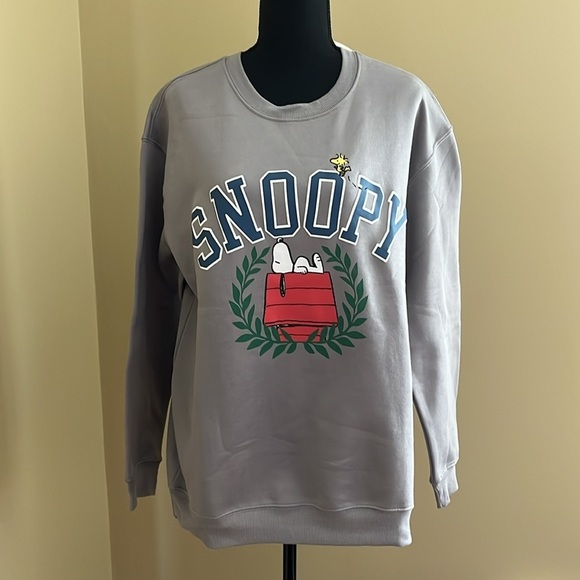🆕 Juniors Peanuts Snoopy Woodstock Graphic Sweatshirt Gray L - Picture 3 of 5